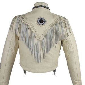 Chic Cream Leather Jacket with Fringe Details